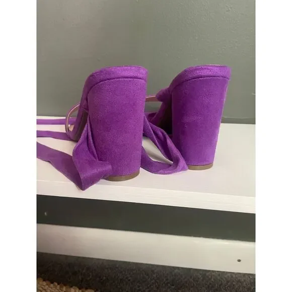 Trary Lace Up Chunky Heel Purple Sandal Size | 10 - Picture 5 of 7